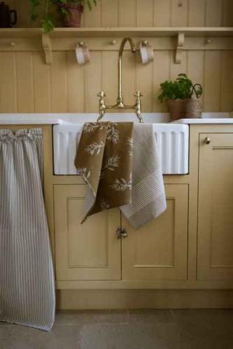 Olive Grove Print & Kumas Stripe Tea Towel Set, Mustard by Raine & Humble